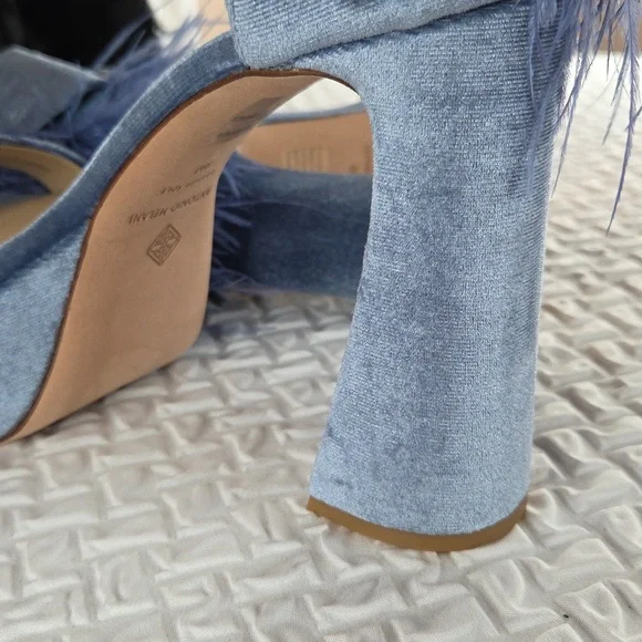 Antonio Melani Womans Powder Blue Platforms  9 Ostrich Feathers Leather Velvet - Picture 9 of 12